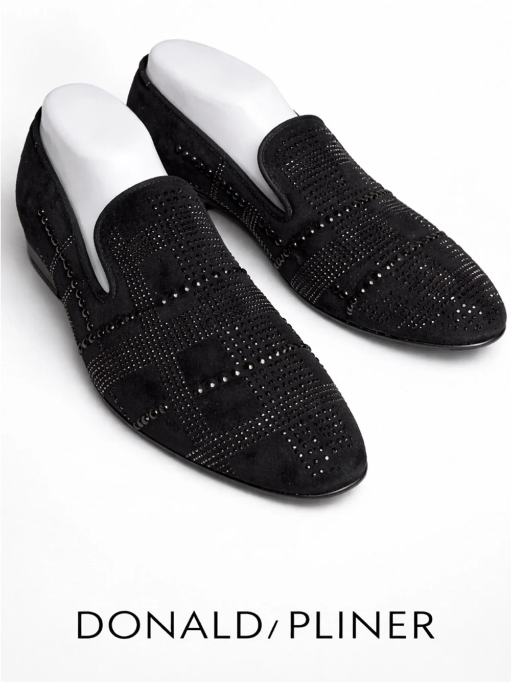 Donald Pliner LIBBISP Crystal Grid  Loafers Black Suede Slip On 9.5